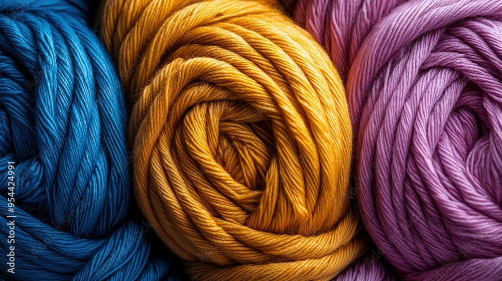 Several skeins of multicolored yarn in various shades of blue, yellow, pink, purple, orange, and white Several skeins of multicolored yarn in various shades of blue, yellow, pink, purple, orange, and white