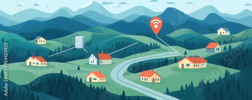 An illustration of telecommunication systems connecting urban and rural areas, telecommunication, systems, connectivity