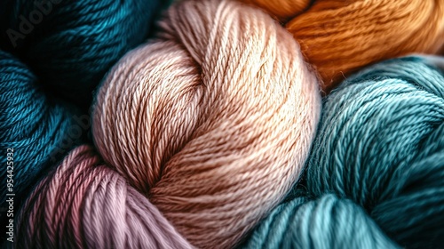  Close-up of multi-colored yarn skeins