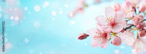 Wallpaper Mural  A tight shot of a pink blossom on a branch, adorned with water droplets on its petals against a backdrop of a tranquil blue sky Torontodigital.ca