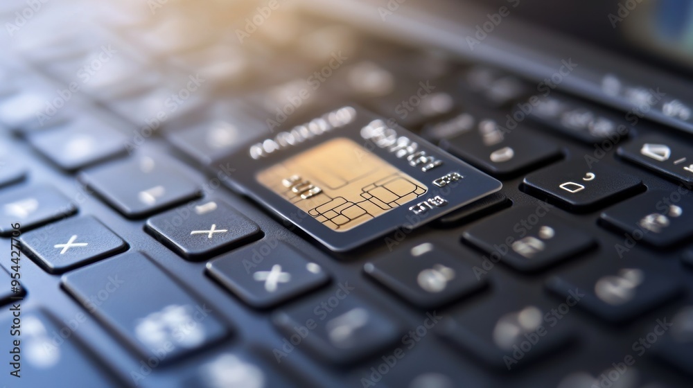 Close up of a Credit Card Resting on a Computer Keyboard Close up of a Credit Card Resting on a Computer Keyboard
