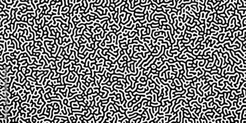 Turing reaction diffusion monochrome seamless pattern with chaotic motion .Linear design with biological shapes. Organic lines in memphis. abstract turing organic wallpaper background .	