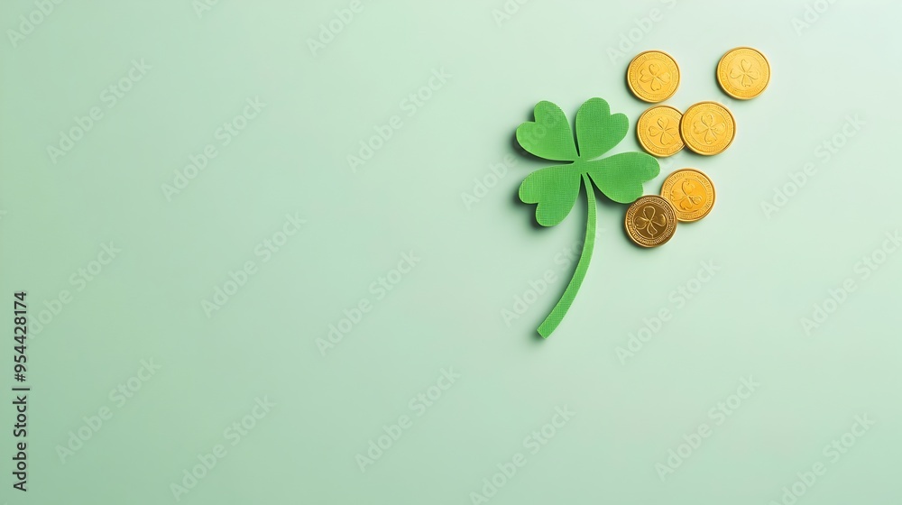 Shamrock With Gold Coins in Paper Cut Style for St Patrick s Day Shamrock With Gold Coins in Paper Cut Style for St Patrick s Day