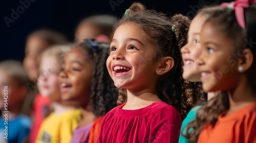 A diverse group of children participating in a school play