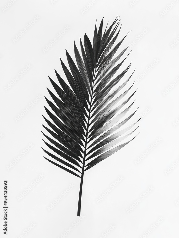 Line art depiction of a black coconut palm leaf set against a white backdrop Line art depiction of a black coconut palm leaf set against a white backdrop