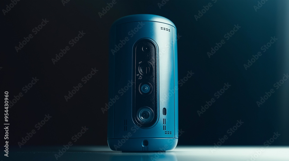 Obraz premium A compact, sleek cylindrical diagnostic tool with a touch-sensitive display, designed for real-time health monitoring, measuring vital signs like heart rate and blood pressure.