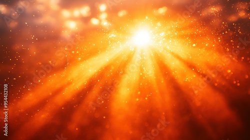 Abstract Orange Background with Light Rays and Glitter