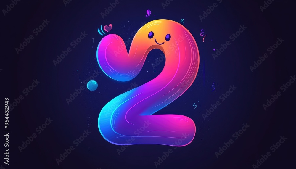Line art illustration featuring a cool gradient design of a cartoon style number two Line art illustration featuring a cool gradient design of a cartoon style number two