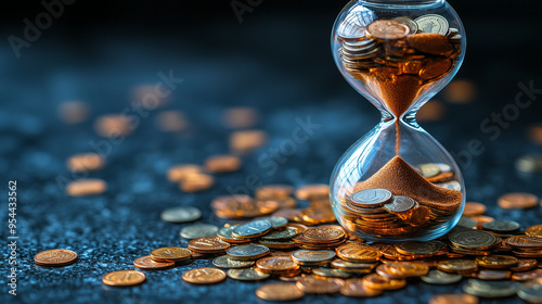 An hourglass filled with sand made of coins, with the lower half nearly empty, symbolizing the draining effects of an economic recession