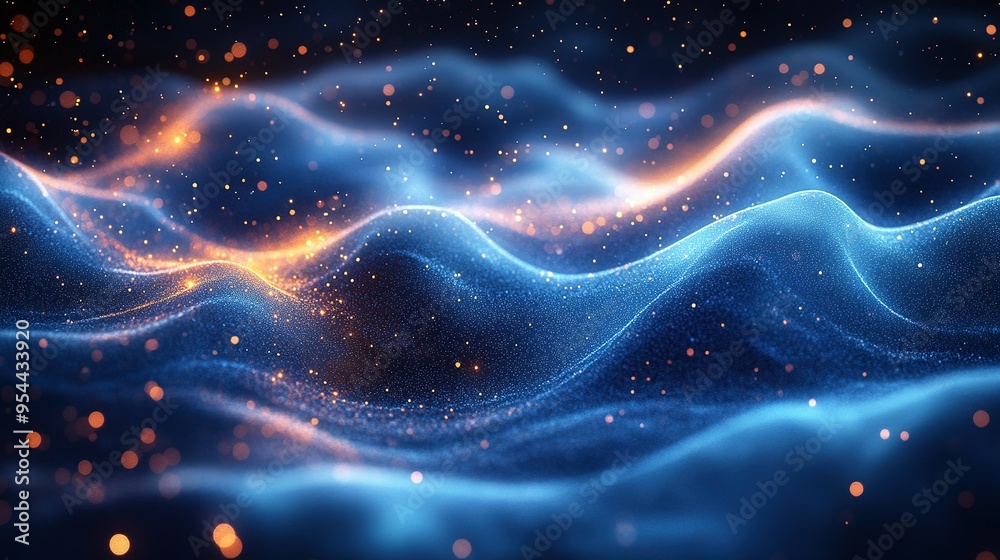 Abstract Blue and Orange Glittering Wavy Landscape Abstract Blue and Orange Glittering Wavy Landscape
