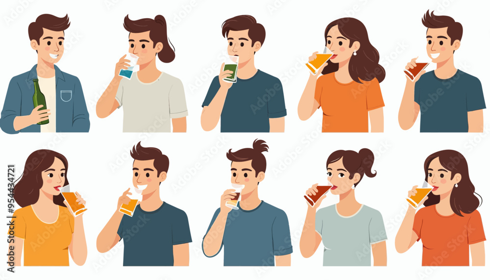 Socializing with Beer: A Collection of Six Illustrations Showcasing People Enjoying Beer in Different Settings Socializing with Beer: A Collection of Six Illustrations Showcasing People Enjoying Beer in Different Settings