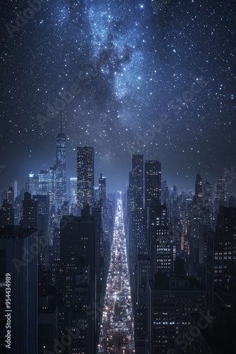 Wallpaper Mural A Nighttime City Skyline Under the Milky Way: Evoking Wonder and Solitude in Silence Torontodigital.ca