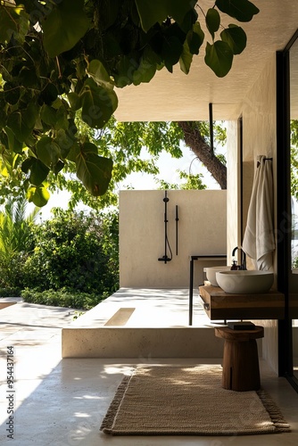 Refreshing Luxury: Embracing Serenity withModern Walk-In Shower and Private Garden View photo