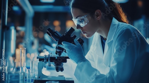 Scientist Examining a Sample Under a Microscope