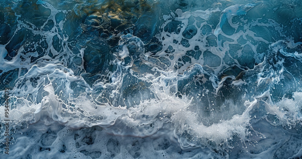 Obraz premium A dynamic view of ocean waves crashing, showcasing the beauty and power of nature.