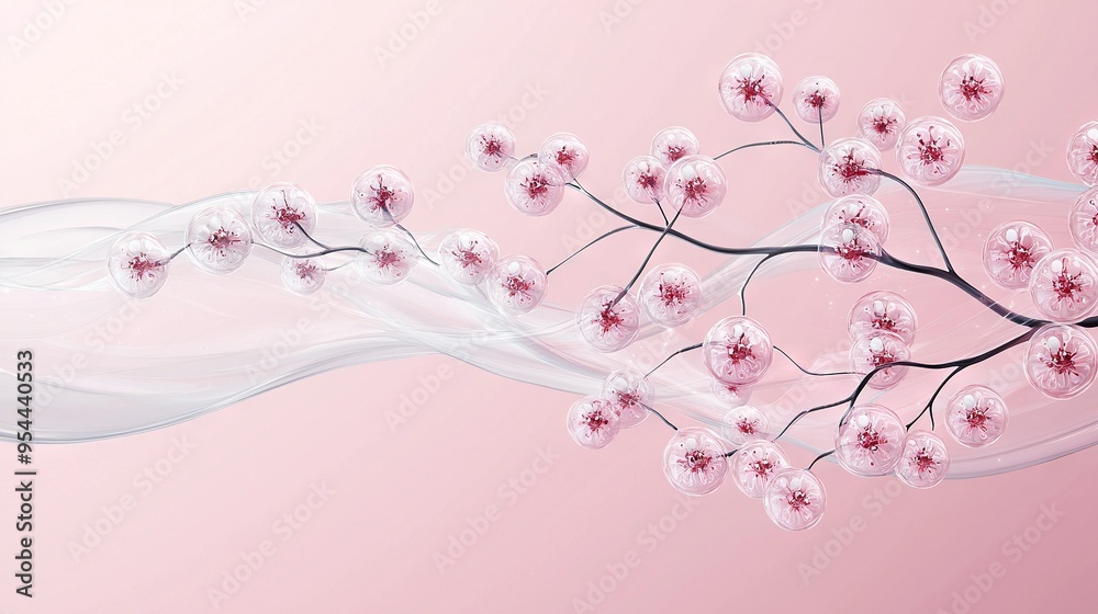 Pink backdrop featuring cherry blossom tree branch adorned with white & pink blooms Pink backdrop featuring cherry blossom tree branch adorned with white & pink blooms