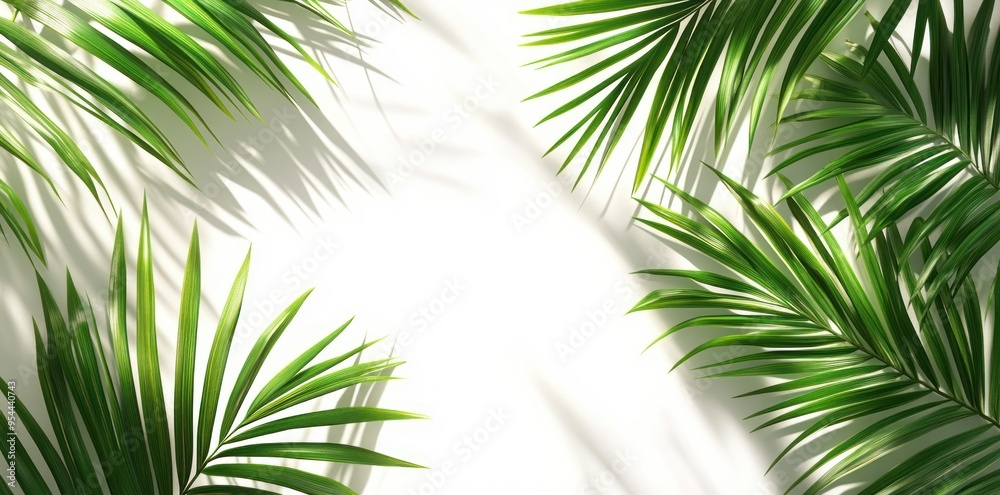 Obraz premium Palm Fronds Casting Shadows on White Background
