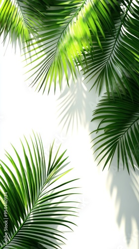 Palm Fronds Casting Shadows on a White Background