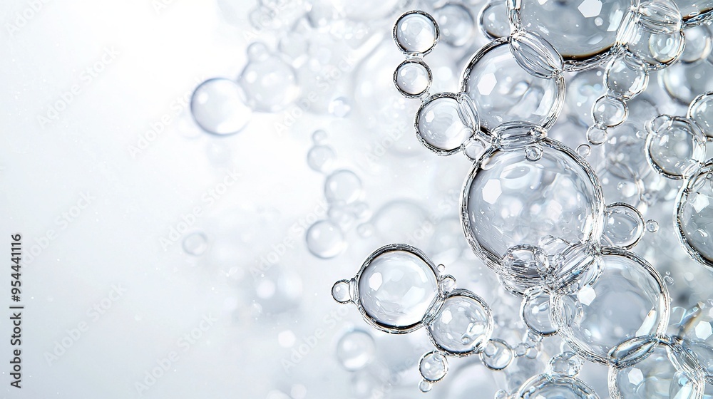 A cluster of air pockets hovering above a crystal-clear expanse, speckled with droplets below A cluster of air pockets hovering above a crystal-clear expanse, speckled with droplets below