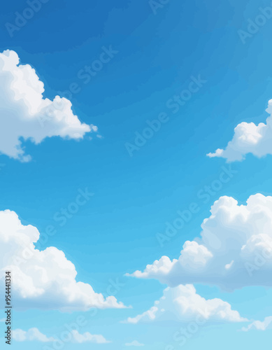 Clear Blue Sky with Fluffy White Clouds