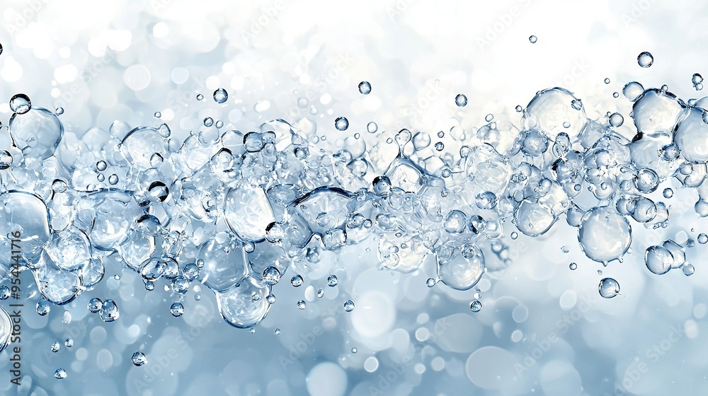 Water bubbles float on a blue-white background with many bubbles above Water bubbles float on a blue-white background with many bubbles above