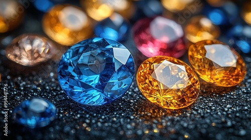 Close-up of Multicolored Gemstones on a Dark Background photo