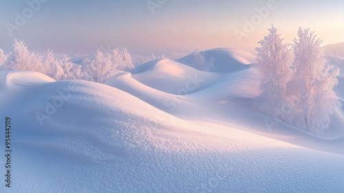 Snowy Landscape with Frosty Trees at Dawn