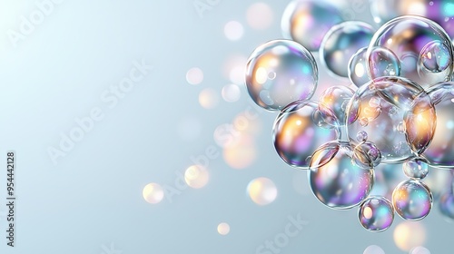  Blue and white background with many bubbles floating on top