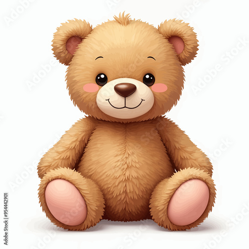 Adorable Smiling Teddy Bear with Fluffy Fur and Pink Eyes