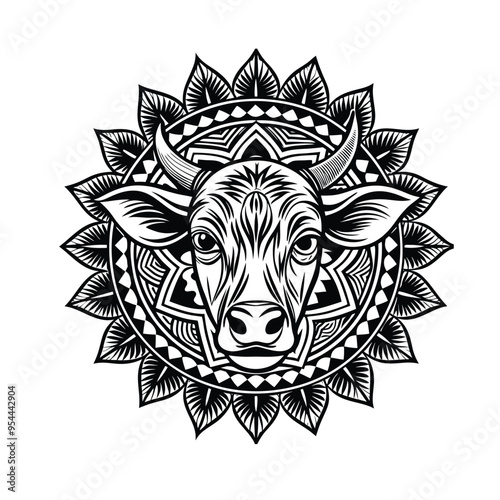 
cow head silhouette vector mandala style