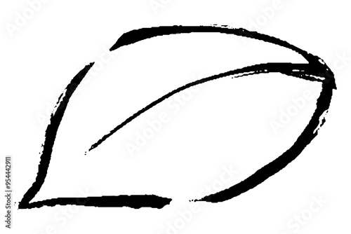 筆タッチの一枚の葉のモノクロ線画イラスト