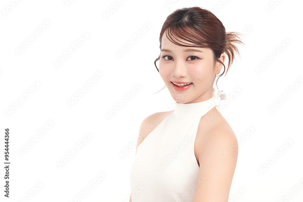Beautiful young asian woman with clean fresh skin on white background, Face care, Facial treatment, Cosmetology, beauty and spa, Asian women portrait.
