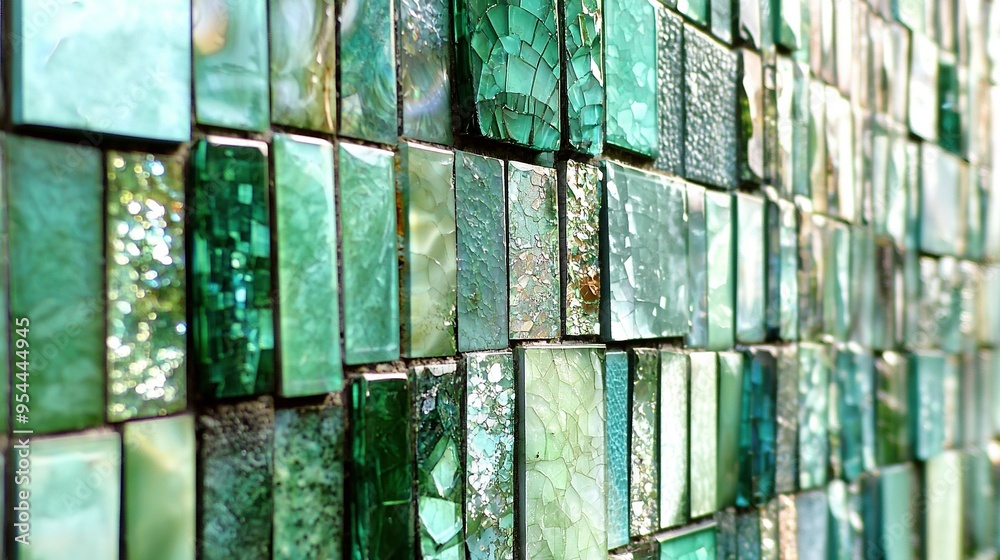 Close-up of multicolored glass tiles on building side wall Close-up of multicolored glass tiles on building side wall