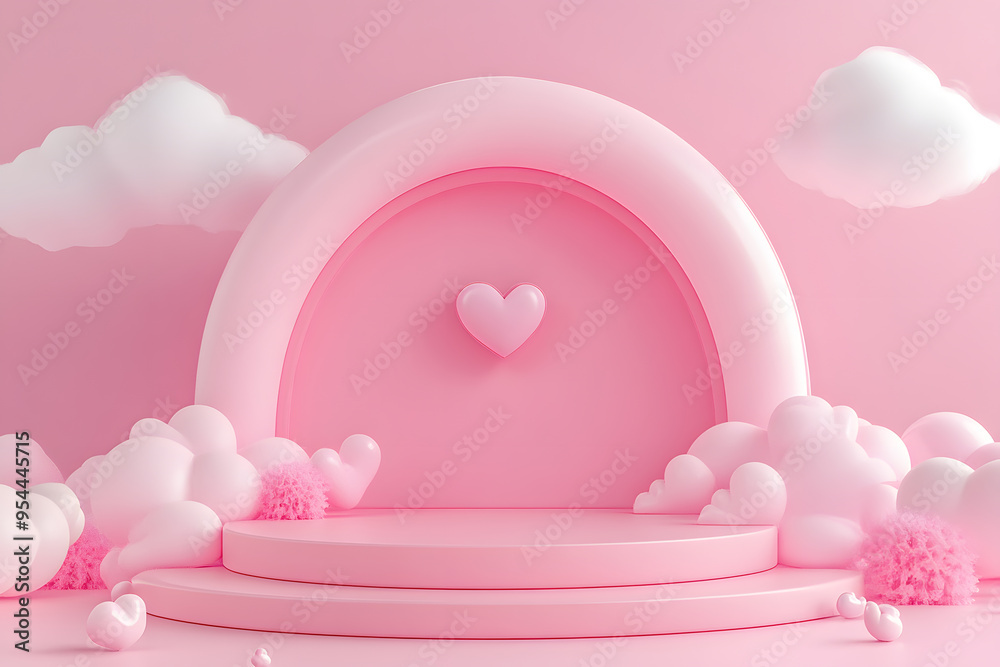 3D kids-themed podium mockup with soft shapes and pink love-themed design, perfect for cheerful product display 3D kids-themed podium mockup with soft shapes and pink love-themed design, perfect for cheerful product display