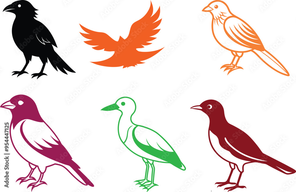 Obraz premium Birds. Set. Vector vintage illustrations.