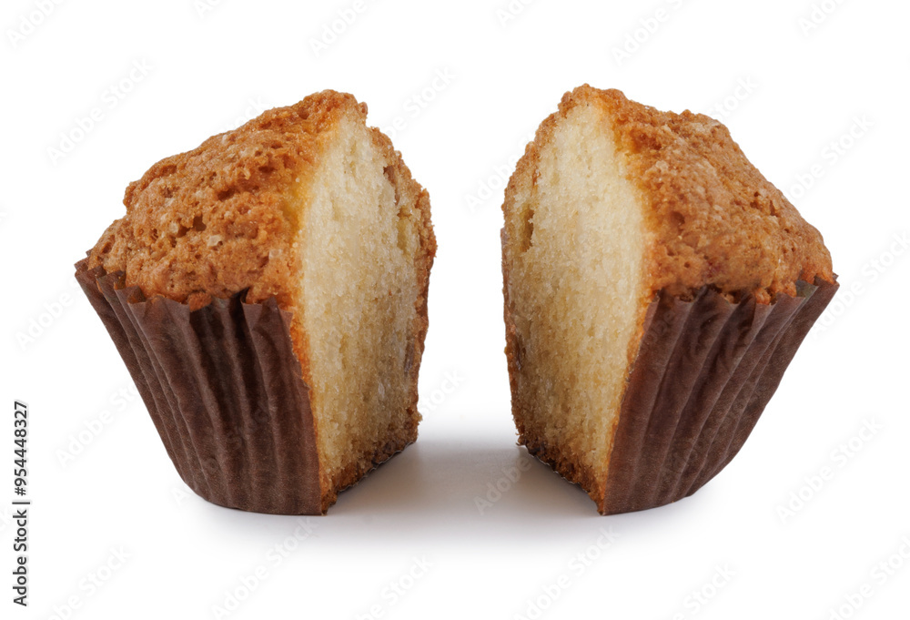 Muffin cut in half isolated on a white background. Muffin cut in half isolated on a white background.