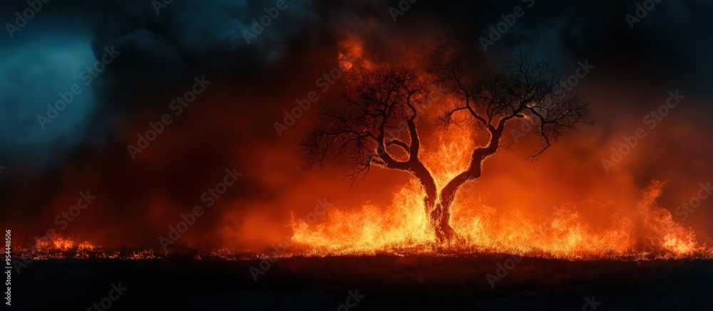 Fire in the forest. A powerful and realistic poster illustrating the danger in the forest Fire in the forest. A powerful and realistic poster illustrating the danger in the forest