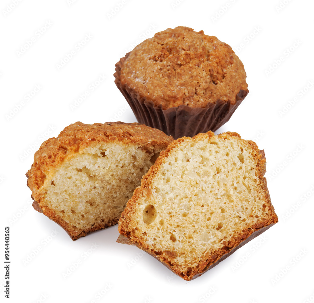 Whole and half muffin isolated on white background. Whole and half muffin isolated on white background.