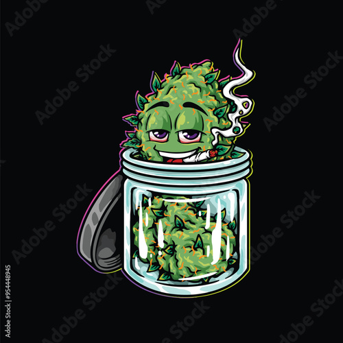 weed character cartoon mascot logo leaf	 face happy with fruit strain