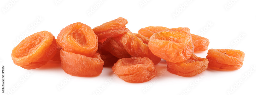 A bunch of dried apricots isolated on a white background. A bunch of dried apricots isolated on a white background.