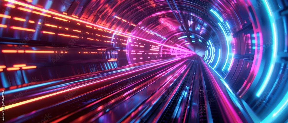 A vibrant tunnel with dynamic neon lights creating a futuristic atmosphere, ideal for tech and motion graphics. A vibrant tunnel with dynamic neon lights creating a futuristic atmosphere, ideal for tech and motion graphics.