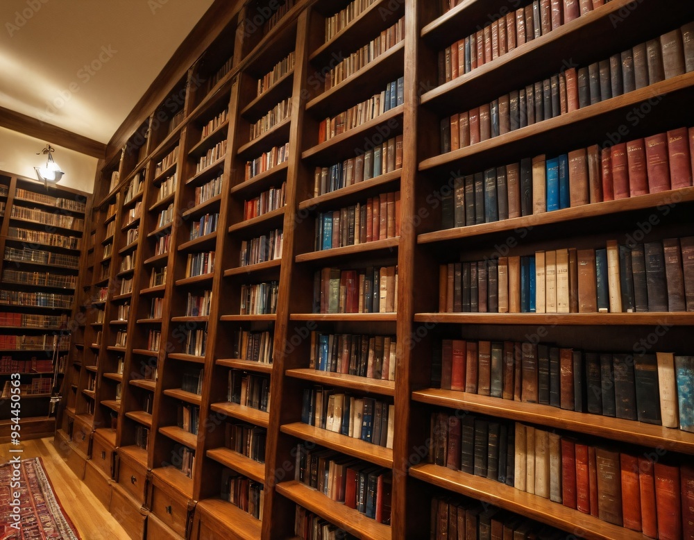 bookcase library books book row many education. Ai generated image