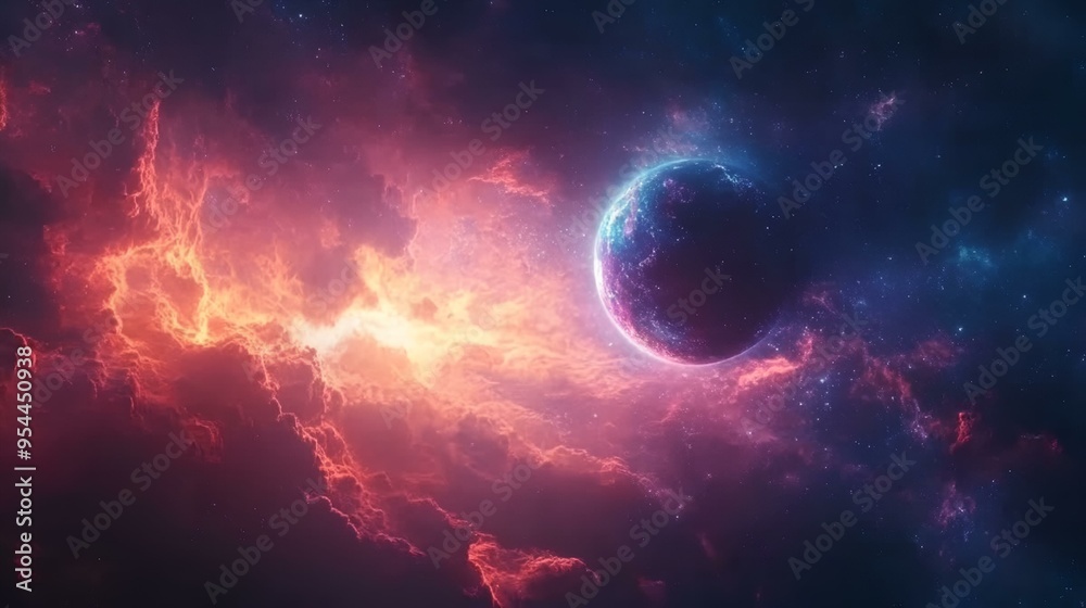 a space scene with a planet a space scene with a planet