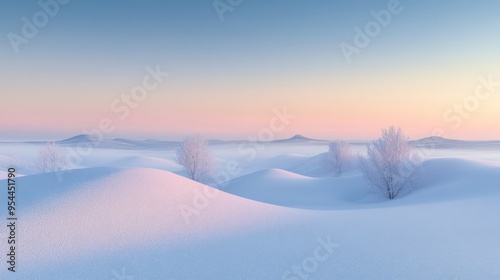 Frosty Trees in a Winter Landscape at Dawn