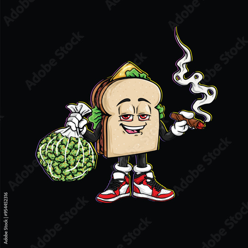 weed character cartoon mascot logo leaf	 face happy with fruit strain