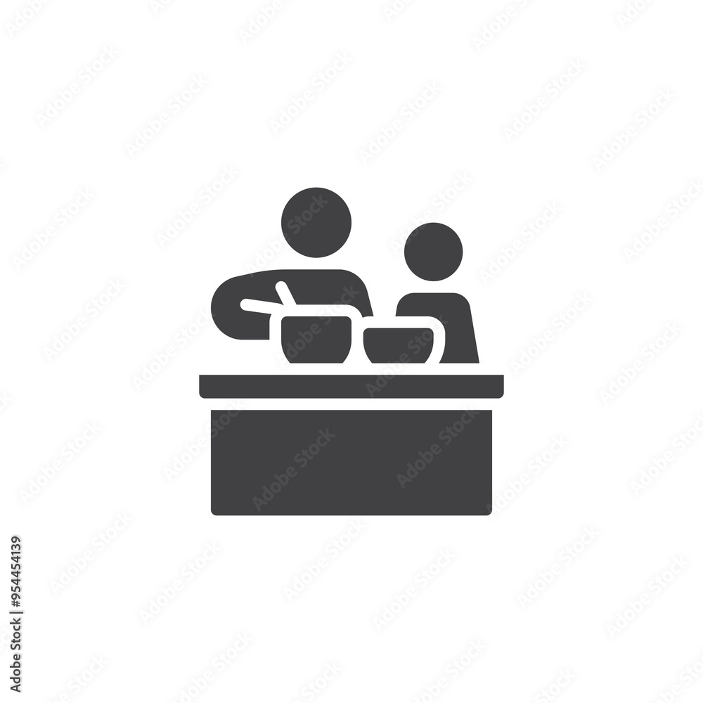 Parent and child cooking together vector icon Parent and child cooking together vector icon