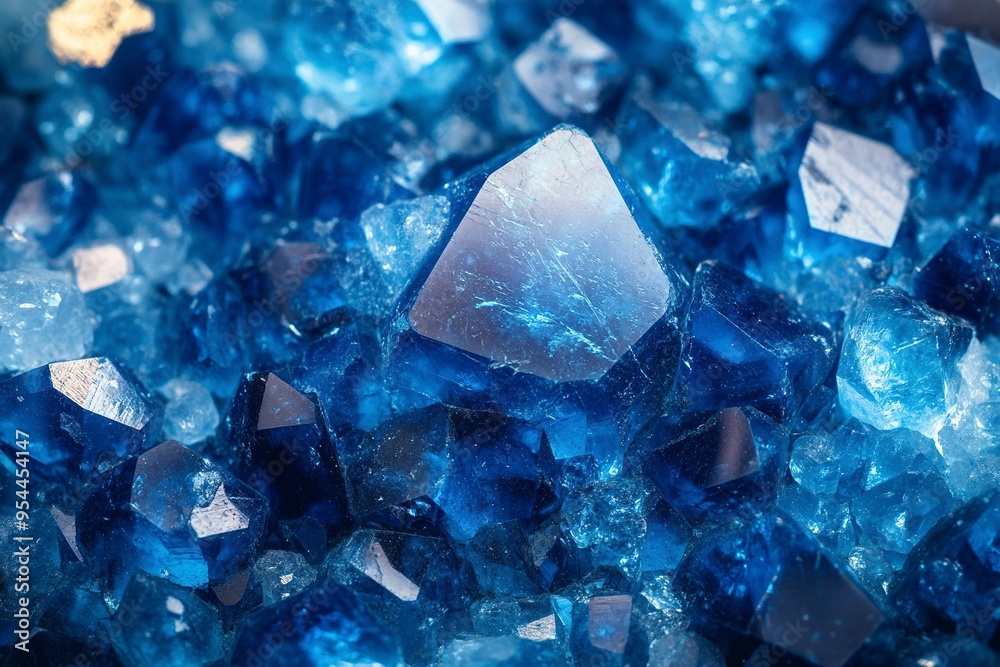 Blue Crystal Mineral Stone. Gems. Mineral crystals in the natural environment. Texture of precious and semiprecious stones. Seamless background with copy space colored shiny surface. Generative Ai