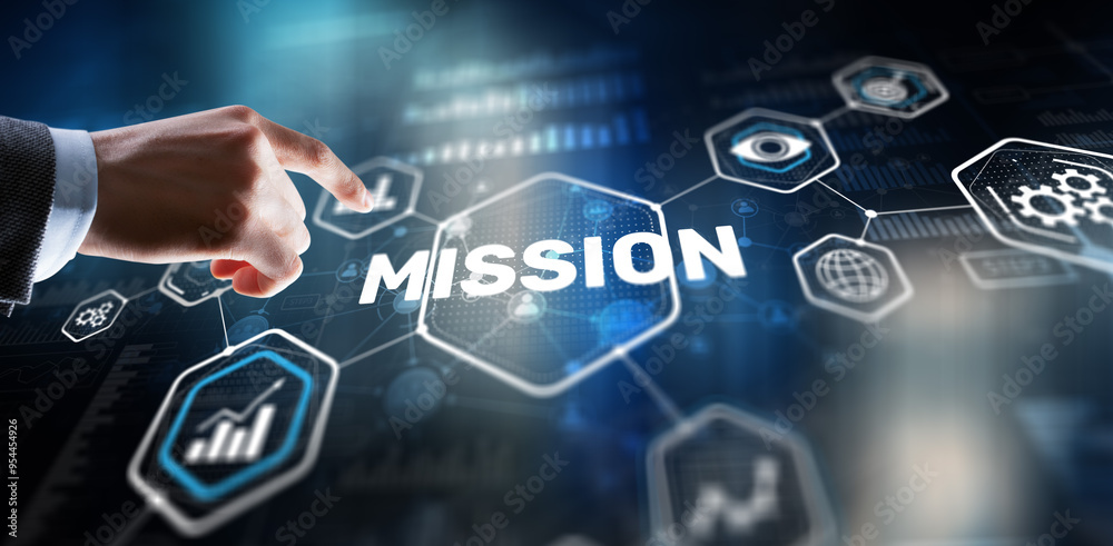 Fototapeta premium Mission concept. Financial success chart concept on virtual screen. Business background
