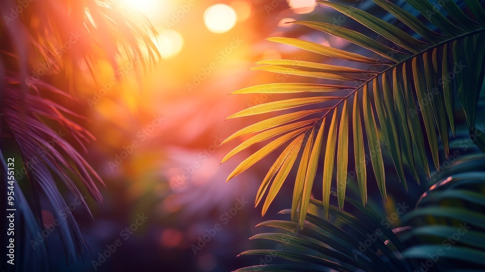 Palm Fronds Bathed in Golden Sunset Light Palm Fronds Bathed in Golden Sunset Light