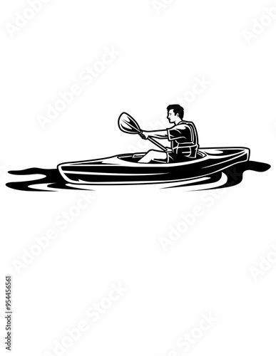 Kayaking Illustration, Water Activity Cut File, Adventure Stencil, Kayak Sailing Vector, Kayaker Clipart